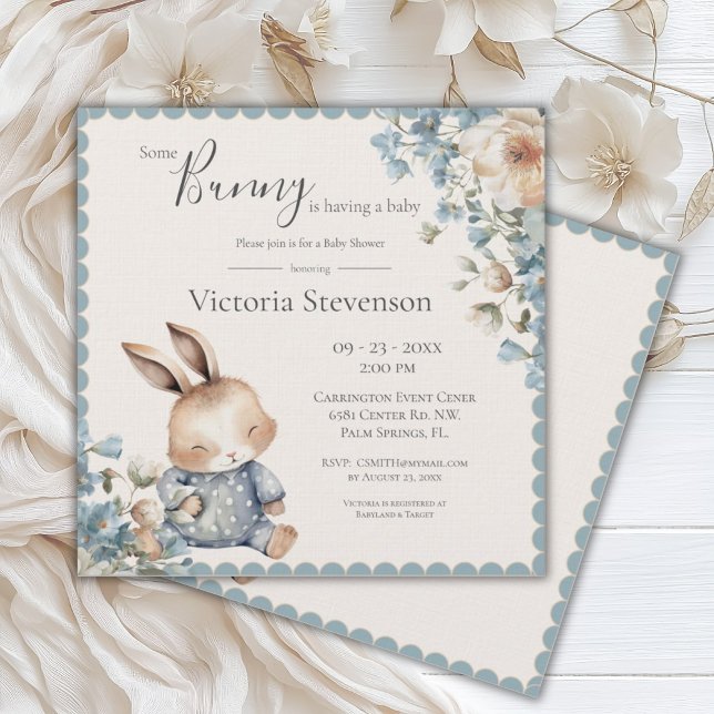 Bunny Rabbit Floral Blue Baby Shower (Subido por el creador)
