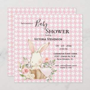 Bunny Rabbit Watercolor Houndstoth Baby Shower