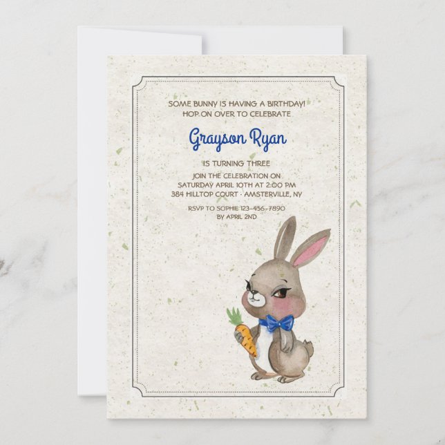 Bunny With Blue Bow Invitación (Anverso)