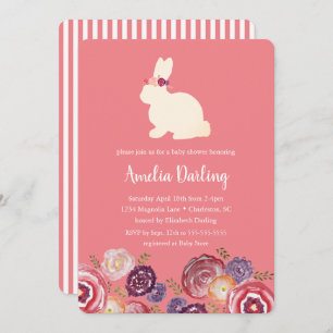 Bunny with Flowers Headband Baby Shower Invitación
