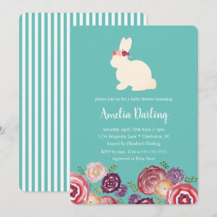 Bunny with Flowers Headband Baby Shower Invitación