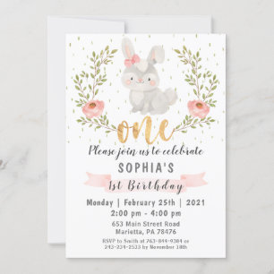 Bunny Woodland Wild One Birthday Party Invitación