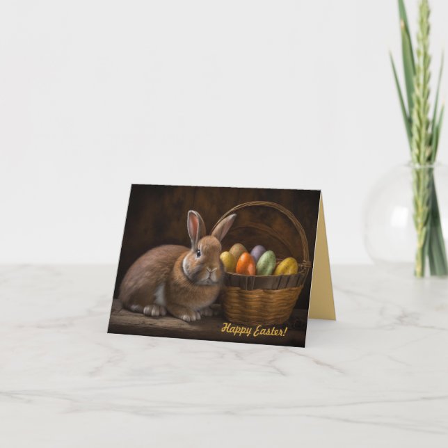Bunny y huevos editables en una tarjeta de pascua (Anverso)