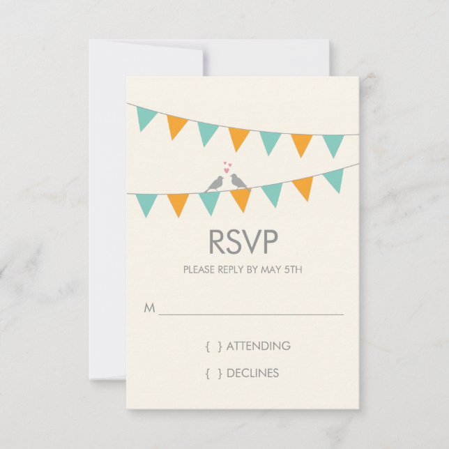 Bunting Love Birds Wedding RSVP - Naranja Azul (Anverso)