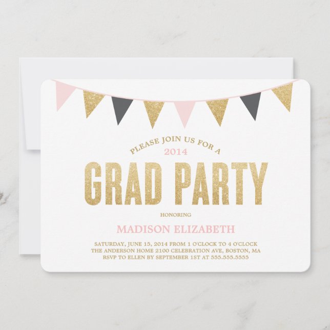 Bunting Purpurina| Invitación a la fiesta de gradu (Anverso)