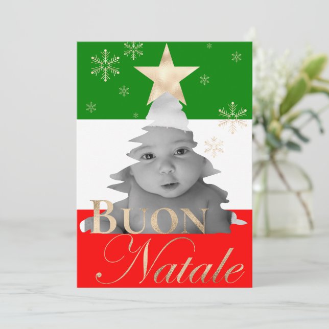 Buon Natale Personalizado Foto Árbol de Navidad it (Anverso de pie)