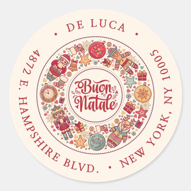 Buon Natale Wreath USA Etiqueta de dirección de re (Anverso)