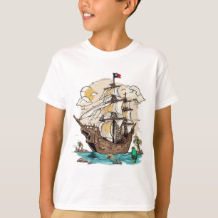 Buque pirata caprichoso con camiseta patrocinadora