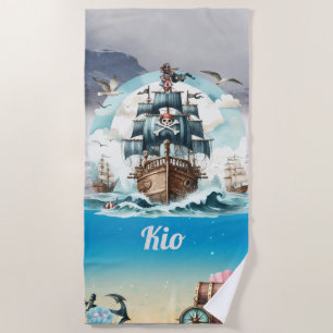 Buque pirata navegando en la toalla de playa del m