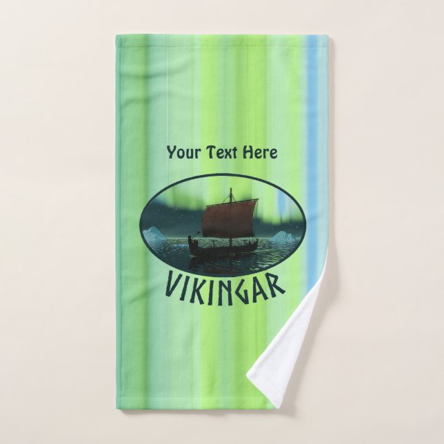 Buque Viking Y Luces Del Norte (Toalla de mano)