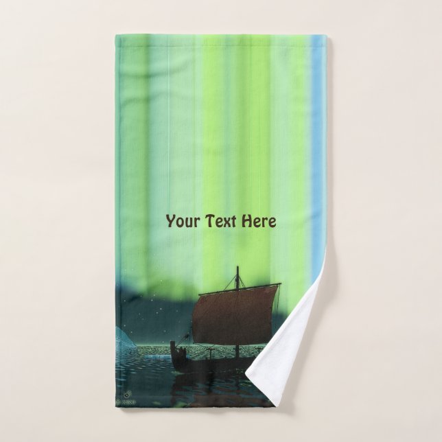 Buque Viking Y Luces Del Norte (Toalla de mano)