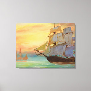 Buques de vela con puesta de sol Arte Náutico pint