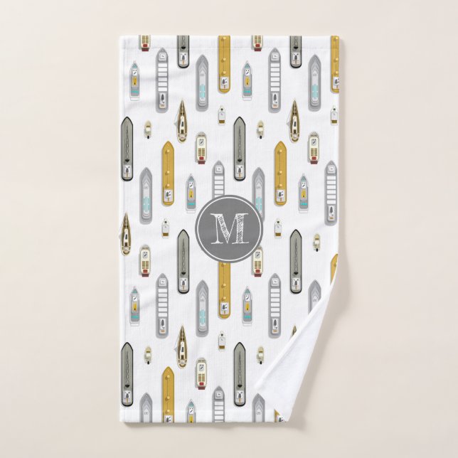 Buques náuticos Monograma sobre el río blanco con (Toalla de mano)
