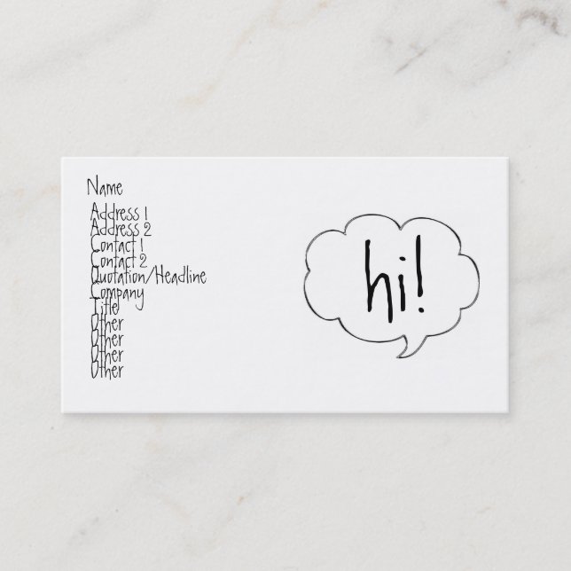 ¡BURBUJA HI! tarjeta del perfil (Anverso)