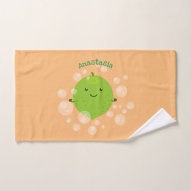 Burbujas de cal verde suave ilustracion personaliz (Toalla de mano)
