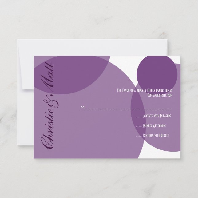 Burbujas de champán morado Boda moderna RSVP (Anverso)