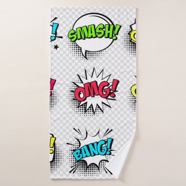 Burbujas de palabras cómicas con sombra de semiton (Toalla de baño)