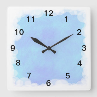 Burbujas del cielo azul y reloj de pared de nubes