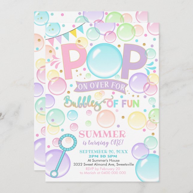 Burbujas Invitación a cumpleaños burbujas de diver (Anverso / Reverso)