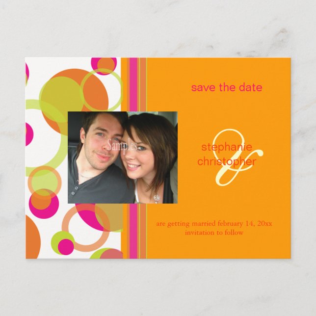 Burbujas Mod, Save the Date postales de fotos, (Anverso)