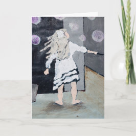 Burbujas que soplan del chica que pintan y tarjeta