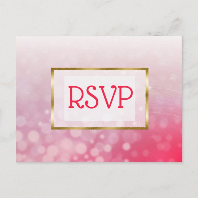 Burbujas rojas y doradas Boda RSVP Postales (Anverso)