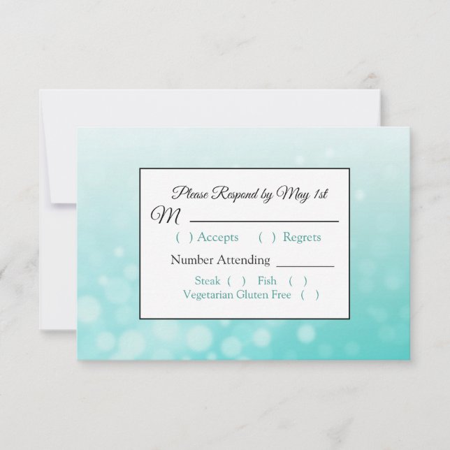 Burbujas verde azuladas Elegante tarjeta RSVP de B (Anverso)