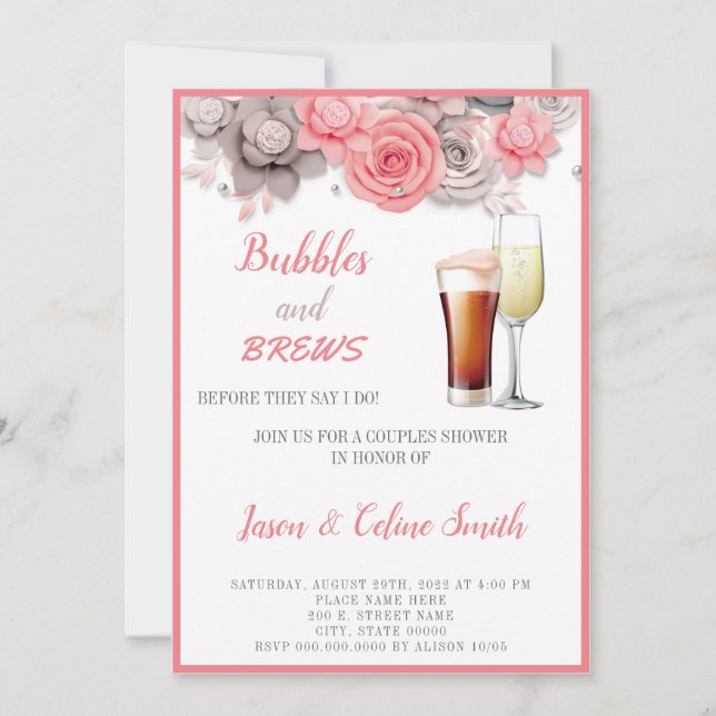 Burbujas y breves Parejas Bodas Invitación a la du (Anverso)
