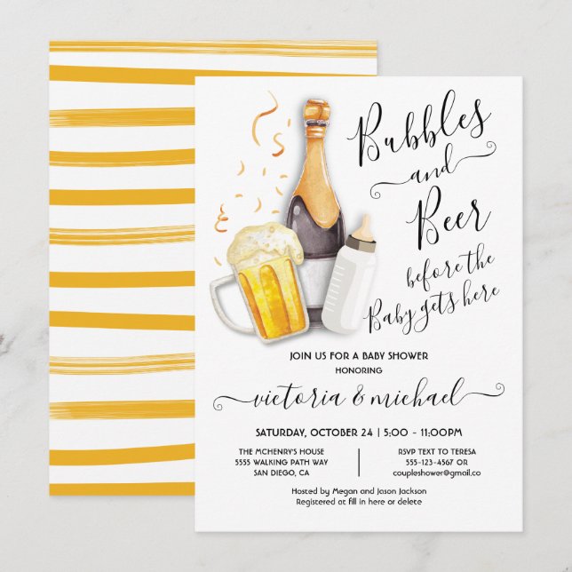 Burbujas y cerveza Invitación a Baby Shower (Anverso / Reverso)