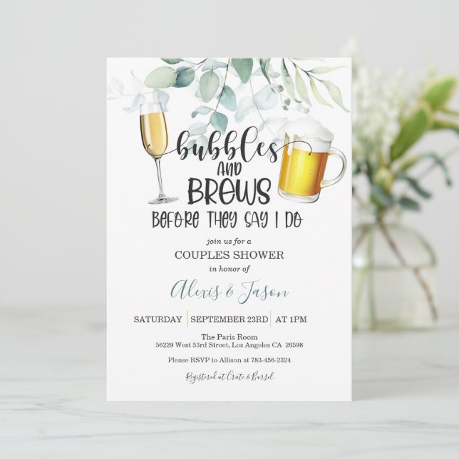 Burbujas y parejas de flor Invitación a la ducha (Anverso de pie)