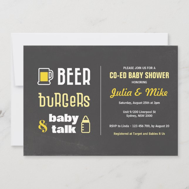 Burguesas de cerveza y charla de bebés, invitación (Anverso)