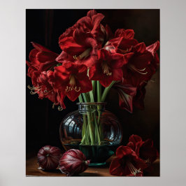 Burgundy Amaryllis Flores Poster de arte de impres
