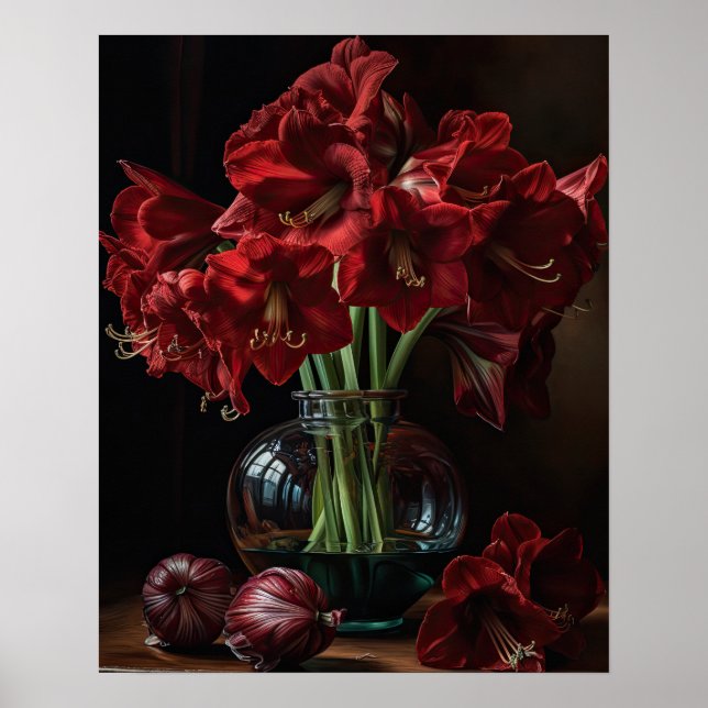 Burgundy Amaryllis Flores Poster de arte de impres (Frente)