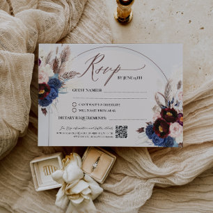 Burgundy Azul Marino Floral Boho RSVP de Boda