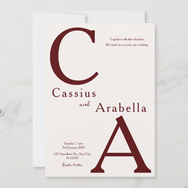 Burgundy Bliss: Invitación a la boda de la versión (Anverso)