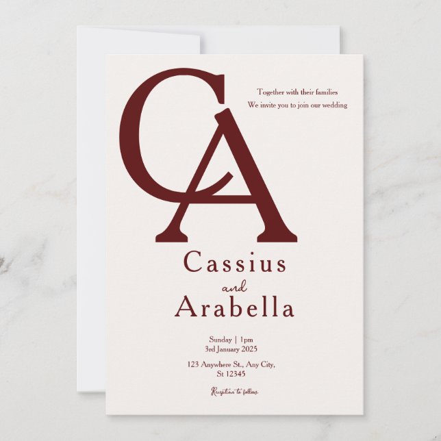 Burgundy Bliss: Invitación a la boda de la versión (Anverso)