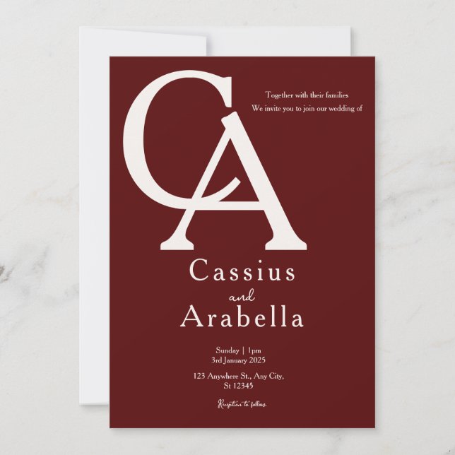 Burgundy Bliss: Invitación a la boda de la versión (Anverso)