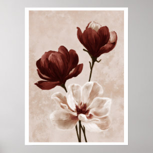 Burgundy Bloom Póster de Arte Floral Pintado