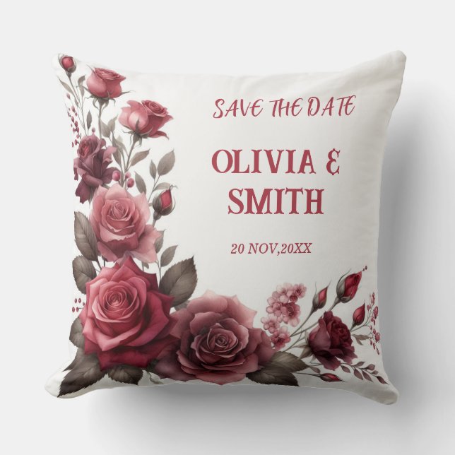 Burgundy Blossom Elegance Cojín decorativo (Anverso)