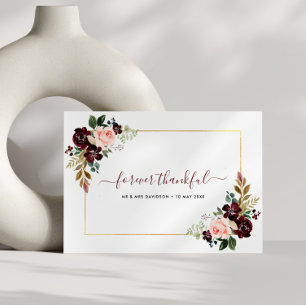 burgundy blush floral boda de agradecimiento tarje