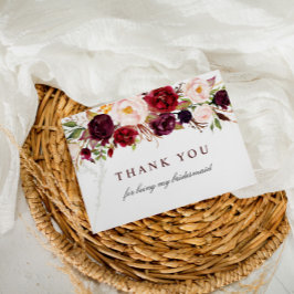 burgundy blush floral bridesmaid tarjeta de agrade