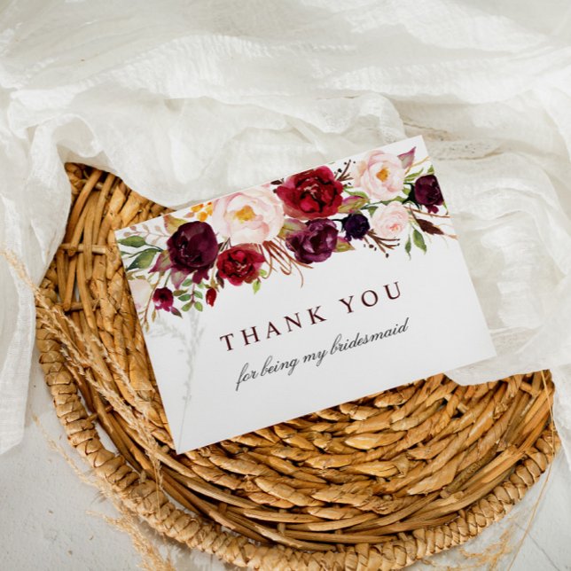 burgundy blush floral bridesmaid tarjeta de agrade (Subido por el creador)