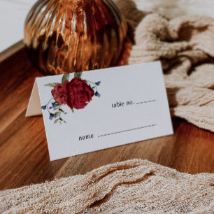 Burgundy Boda Floral Número de tabla Tarjeta de lu