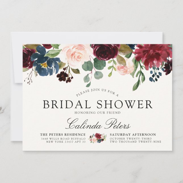 Burgundy Bouquet | Invitación a la ducha de novia (Anverso)
