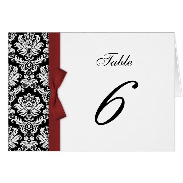 Burgundy Bow Damask Table Number (Anverso (Horizontal))