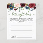 Burgundy Bridal Shower Fecha Noche Idea Tarjeta de<br><div class="desc">Tarjeta de Consejos de Idea Noche Floral Floral Floral Bridal de la Marina de Borgoña Azul Rubor Floral Bridal Shower.</div>