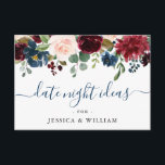 Burgundy Bridal Shower Fecha Noche Idea Tarjeta de<br><div class="desc">Tarjeta de Consejos de Idea Noche Floral Floral Floral Bridal de la Marina de Borgoña Azul Rubor Floral Bridal Shower.</div>