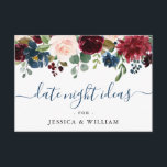 Burgundy Bridal Shower Fecha Noche Idea Tarjeta de<br><div class="desc">Tarjeta de Consejos de Idea Noche Floral Floral Floral Bridal de la Marina de Borgoña Azul Rubor Floral Bridal Shower.</div>