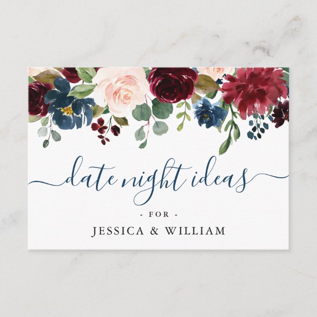 Burgundy Bridal Shower Fecha Noche Idea Tarjeta de (Anverso)