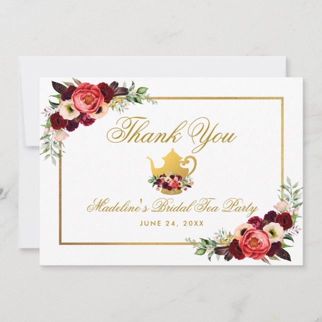 Burgundy Bridal Shower Tea Fiesta Boho Tarjeta de  (Anverso)